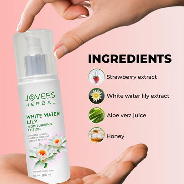 Jovees Herbal White Water Lily Moisturizing Lotion For Flawless Skin | Face Moisturiser For Everyday Use for Normal to Dry Skin | Lightweight, Non-Sticky, Optimum Moisturization- 200ML